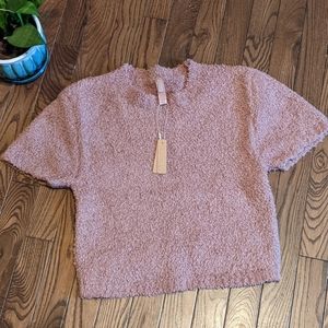 Skims Cozy Knit Cropped T-Shirt Rose Clay 2X/3X